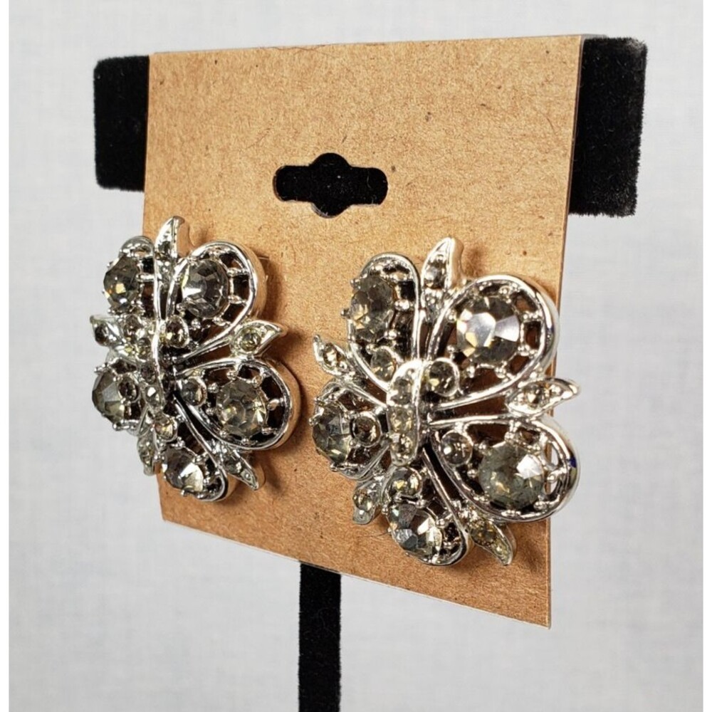 Vintage RARE Coro 1940's Dramatic Decadent Diamond Rhinestone Clip On Earrings - Picture 5 of 16